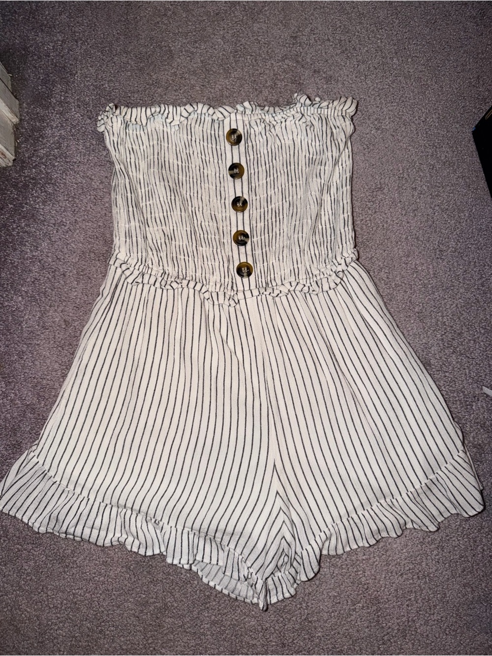 City Triangles White Romper with Black Pinstripes -Small